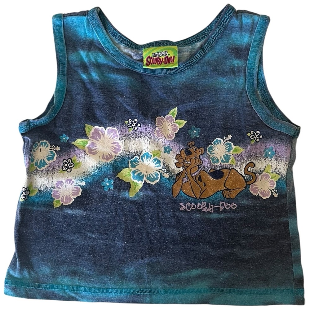 VINTAGE‎ 2000 Cartoon Network Scooby Doo Tank Top Floral Tie Dye Sz 6 Hibiscus